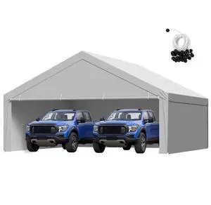 VEVOR Carport Replacement Canopy, 20 x 20 ft Potable Garage Tent Top Tarp with Sidewalls, UV-Resistant & Waterproof, Heavy Duty Car Shelter Tarp with Ball Buggees, Grey, Frame Not Included