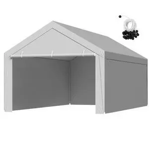 VEVOR Carport Replacement Canopy, 12 x 20 ft Potable Garage Tent Top Tarp with Sidewalls, UV-Resistant & Waterproof, Heavy Duty Car Shelter Tarp with Ball Buggees, Grey, Frame Not Included