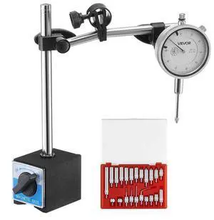 VEVOR Dial Test Indicator with Dual Rod Stand and Storage Case, 0.001 inch Accuracy, 0-1 inch Range, Fine Adjustable Long Arm, Non-Magnetic Centering Rods for Machine Set-Up, Narrow Area Measurement