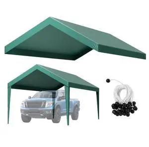 VEVOR Carport Replacement Canopy, 10 x 20 ft Potable Garage Tent Top Tarp, UV-Resistant & Waterproof Car Shelter Tarp, Heavy Duty Car Port Cover with Ball Buggees, Dark Green, Frame Not Included