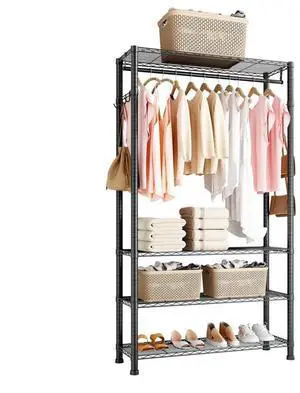VEVOR Clothing Garment Rack, Heavy Duty Clothing Garment Rack, 4 Adjustable Tiers Clothing Racks with Carbon Steel, 500 lbs Load Capacity Closet Wardrobe for Bedroom, Clothing Store, Hallway