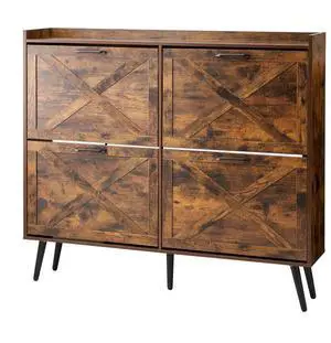 VEVOR Shoe Cabinet with 4 Flip Drawers, Farmhouse Shoes Storage Cabinet with Wood Legs and Anti-Tipping Device, Freestanding Shoe Organizer Ideal for Entryway, Hallway, Bedroom, Living Room, Brown