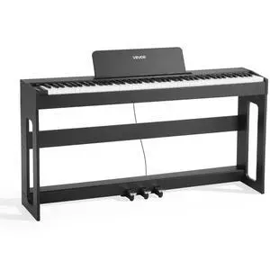 VEVOR Weighted Digital Piano, 88 Keys Fully Weighted, Electric Piano Keyboard with Furniture Stand, Power Adapter, Triple Pedal, Record Function, 280 Tones, Wireless Connection, for Beginners, Black