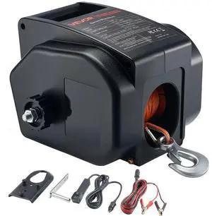 VEVOR Electric Boat Winch, 12V DC 300W, Reversible Electric Trailer Winch for Boats Up to 2000 lbs, Power-in, Power-Out, and Freewheel Operations for Boats with Wired Remote Control & Hand Crank