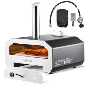 VEVOR Dual Fuel Pizza Oven Outdoor, 16 in Wood Fire & Propane Gas Pizza Oven, Portable Pellet & Propane Pizza-Maker with Thermometer, Iron Spray Black Shell Pizza-Cook for Outside Camping & Backyard