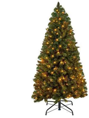 VEVOR Christmas Tree, 4ft Prelit Artificial Xmas Tree, Full Holiday Decor Trees with 120 Warm White LED Lights, 8 Lighting Modes, 539 Branch Tips & Sturdy Metal Base for Home Party Office Decoration