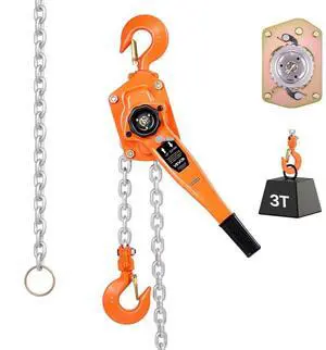 VEVOR Manual Lever Chain Hoist, 3T 6600LBS Capacity Heavy Duty Come Along, 10FT Lift G80 Alloy Steel Chain With Dual Pawl Mechanical Brake,360°Rotating Hooks, for Warehouse Construction Garage