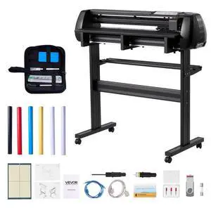 VEVOR Vinyl Cutter Machine, 34 inch Max Feed Width, Dual Blades, Adjustable Force and Speed, LED Display, Vinyl Plotter Cutter Printer Bundle with Sticker Sheets, Transfer Film, Signmaster Software