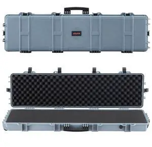 VEVOR Hard Rifle Case, Lockable Rifle Case with Pre-cut Foams, 50 in Movable Gun Storage with Wheels, IP67 Waterproof & Dustproof Pistol Storage for Rifle, Shotgun, Airsoft Gun, Grey