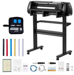 VEVOR Vinyl Cutter Machine, 28 inch Max Feed Width, Dual Blades, Adjustable Force and Speed, LED Display, Vinyl Plotter Cutter Printer Bundle with Sticker Sheets, Transfer Film, Signmaster Software