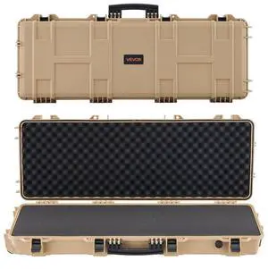 VEVOR Hard Rifle Case, Lockable Rifle Case with Pre-cut Foams, 42 in Movable Gun Storage with Wheels, IP67 Waterproof & Dustproof Pistol Storage for Rifle, Shotgun, Airsoft Gun, Khaki