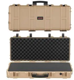VEVOR Hard Rifle Case, Lockable Rifle Case with 4 Layers Pre-cut Foams, 36 in Gun Storage with Wheels, IP67 Waterproof & Dustproof Pistol Storage Cases for Rifles, Shotguns, Airsoft Guns, Khaki