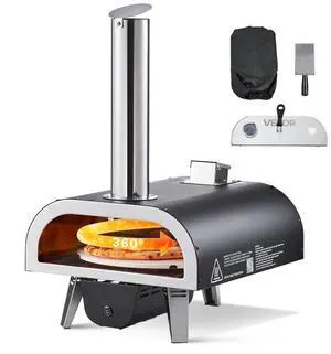VEVOR Outdoor Pizza Oven, 12 in Wood Fired Pizza Ovens, Pellet Pizza-Stove with Thermometer & Electric Rotation, Portable Pizza-Maker for Outside Backyard Patio Camping, Pizza-Stone, Carry Bag, Shovel