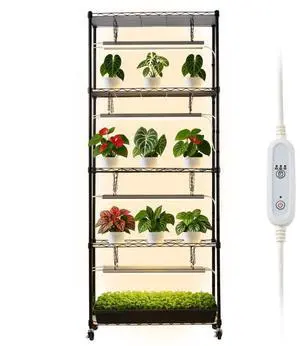 VEVOR Plant Shelf with Grow Light, 6-Tier Indoor Plant Stand, 71 in Tall Plants Display Rack with Wheels & 4/9/14H Timer, 80W T5 LED Full Spectrum Grow Lights, Flower Pot Holder for Seed Starting