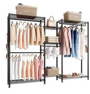 VEVOR Clothing Garment Rack, Heavy Duty Closet Wardrobe, 7 Adjustable Tiers Clothes Racks with Steel Frame, 850 lbs Load Capacity Clothes Rack with 4 Hanging Rods for Bedroom, Clothing Store, Hallway