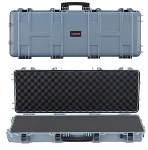 VEVOR Hard Rifle Case, Lockable Rifle Case with Pre-cut Foams, 42 in Movable Gun Storage with Wheels, IP67 Waterproof & Dustproof Pistol Storage for Rifle, Shotgun, Airsoft Gun, Grey