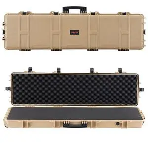 VEVOR Hard Rifle Case, Lockable Rifle Case with Pre-cut Foams, 50 in Movable Gun Storage with Wheels, IP67 Waterproof & Dustproof Pistol Storage for Rifle, Shotgun, Airsoft Gun, Khaki
