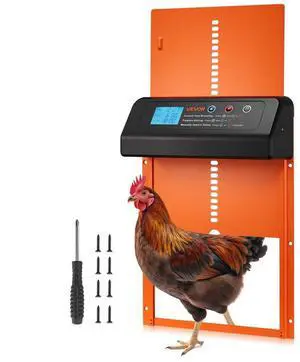VEVOR Automatic Chicken Coop Door, Battery Powered Chicken Coop Door with Timer & Manual Setting, Anti-Pinch Security, Durable Aluminum Alloy, Chick Run Gate Opener with Waterproof Sealing, Orange
