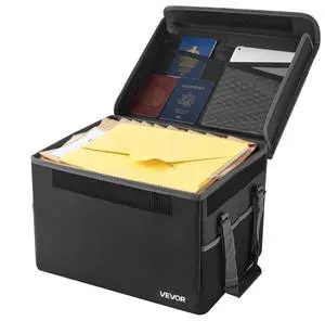 VEVOR Fireproof Document Box, 1832  Heat Insulated Fireproof & Waterproof Box, Space-Saving and Foldable Design, Portable Home Office Travel File Organizer, for Passports, Important Documents, Files