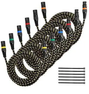 VEVOR XLR Cable 25 ft, 6 Pack, Shielded Balanced DMX Male to Female Microphone Cables, Gold-Plated 3-Pin XLR Mic Speaker Cord Wires, for Stage Lighting, Microphones, Amplifier, Mixer, Speaker Systems