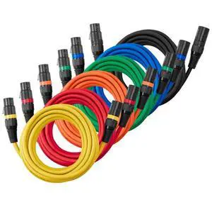 VEVOR XLR Cable 15 ft, 6 Pack, Shielded Balanced DMX Male to Female Microphone Cables, Gold-Plated 3-Pin XLR Mic Speaker Cord Wires, for Stage Lighting, Microphones, Amplifier, Mixer, Speaker Systems