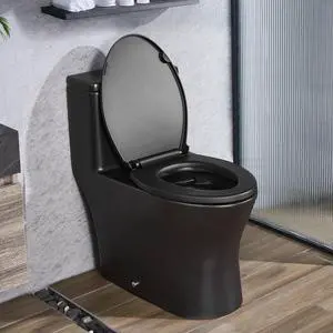 VEVOR One-Piece Toilet, Elongated Toilet Vortex Dual-Flush 1.0/1.28 GPF, Toilets for Bathroom with Comfortable Chair Seat, Standard Height, Easy-Clean Skirted Design, 12 inch Rough-In, Black + Silver