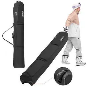 VEVOR Ski Roller Bag, Up to 74.8 in/190 cm, Padded Snowboard Bag with Wheels for Air Travel, 600D Waterproof Oxford Fabric, with Adjustable Straps, for Skis Poles Goggles Gloves Helmet Boots (Black)