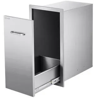 VEVOR Outdoor Kitchen Trash Drawer, 11.81"W x 19.6"D x 23.62"H Interior Storage, Multi-Purpose Outdoor Kitchen Drawers Stainless Steel, 55 lbs Max Capacity per Tier, for Outdoor BBQ Island Kitchen