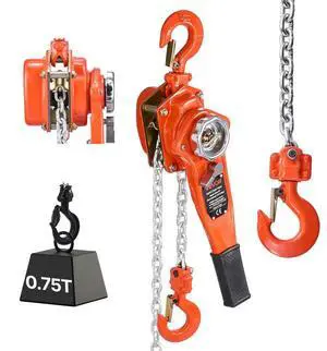 VEVOR Manual Lever Chain Hoist, 3/4T 1650LBS Capacity Heavy Duty Come Along, 20FT Lift G80 Alloy Steel Chain With Dual Pawl Mechanical Brake,360°Rotating Hooks, for Warehouse Construction Garage