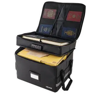 VEVOR Fireproof Document Box, 1832  Heat Insulated Fireproof & Waterproof Box with Lock, Portable Two-Layer File Storage Organizer Home Office Travel Use, for Passports, Important Documents, Files
