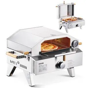 VEVOR Outdoor Pizza Oven, 13 in Gas Fired Pizza-Maker, Portable Outside Gas Oven with Thickened Cordierite Pizza-Stone, and Built-in Thermometer, Pizza or Grill Two Modes, for Camping & Backyard