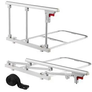 VEVOR Foldable Bed Rail for Elderly, 28 in Bedside Assist Rail with Fixing Strap, Adjustable Height Pipe Bedside Cane, High-Strength Metal Senior Bed Bar, Hand Guard Grab Fits King, Queen, Full, Twin
