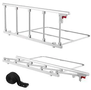 VEVOR Foldable Bed Rail for Elderly, 48 in Bedside Assist Rail with Fixing Strap, Adjustable Height Pipe Bedside Cane, High-Strength Metal Senior Bed Bar, Hand Guard Grab Fits King, Queen, Full, Twin