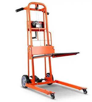 VEVOR Material Lift Winch Stacker, 330 lbs Capacity Pallet Truck Dolly, 42.9 in Max Lifting Height Manual Winch Stacker, Multifunctional Manual Pallet Truck Stacker with Swivel Casters and Lift Plate