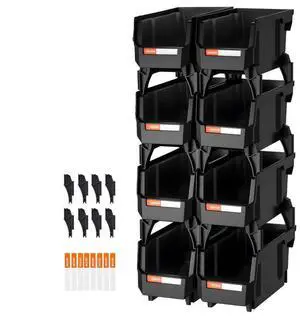 VEVOR Plastic Stackable Storage Bins, 10.9 x 5.5 x 5.1 inch (8 Pack), Plastic Containers for Organizing and Storage Bins for Closet, Garage, Small Parts, Office Supplies and Other Accessories, Black