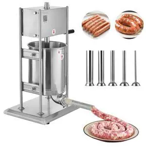VEVOR Manual Sausage Stuffer, 22 LBS / 10 L Vertical Meat Stuffer, Dual-Speed Sausage Casing Meat Filling Machine, Stainless Steel Heavy Duty Filler with 5 Stuffing Tubes, for Commercial & Home Use