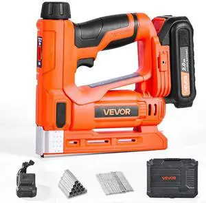 VEVOR Cordless Brad Nailer, 2-in-1 Nail Gun Staple Gun, 18 Gauge 5/8 inch, Includes 1000 Pcs Staples and 1000 Pcs Nails, with Battery and Charger, Non-Slip Rubber Grip, for Woodworking DIY Projects