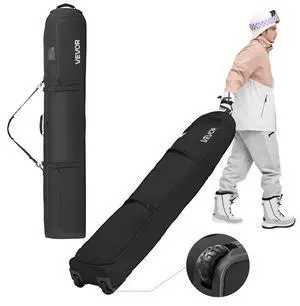 VEVOR Ski Roller Bag, Up to 68.9 in/175 cm, Padded Snowboard Bag with Wheels for Air Travel, 600D Waterproof Oxford Fabric, with Adjustable Straps, for Skis Poles Goggles Gloves Helmet Boots (Black)