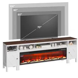 VEVOR Fireplace TV Stand, Farmhouse Fireplace TV Stand for TVs up to 100 inch, Farmhouse Entertainment Center with 60 inch Fireplace & Storage Drawers for Living Room Bedroom, Remote Control, White