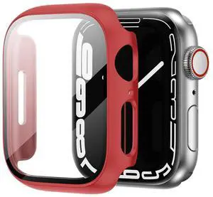 Full Cover tempered glass screen protector with pc case for Apple Watch 45 mm In Red