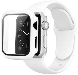 White Color PC Watch Case With Glass Screen Protector and Silicone Watch Band for Apple Watch 41mm