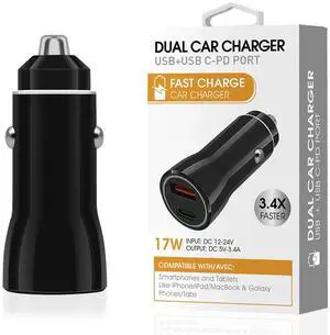 5V 3.1A USB C port Car charger In Black