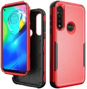 3in1 Hybrid Heavy Duty Defender Rugged Armor Military Grade Case MOTOROLA G POWER 2020 In Red