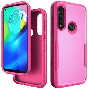 3in1 Hybrid Heavy Duty Defender Rugged Armor Military Grade Case MOTOROLA G POWER 2020 In Hot pink