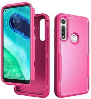 3in1 Hybrid Heavy Duty Defender Rugged Armor Military Grade Protective High Impact Case For MOTOROLA G FAST 2020 In Hot pink