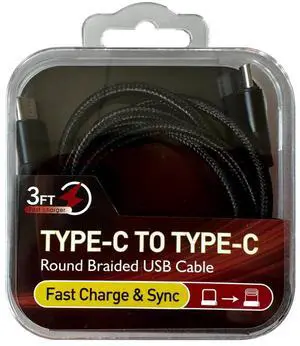 Power Delivery USB-C to C Fast Charging & Sync Nylon- Braided 3FT Cable in Black Power Delivery USB-C to C Fast Charging & Sync Nylon- Braided 3FT Cable in Black