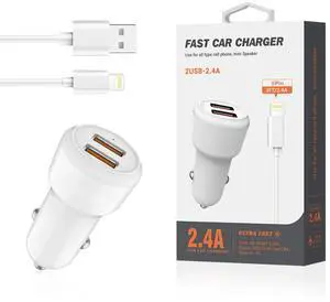 Reiko 8 PIN Portable Car Charger With Built In 3 Ft Cable In White