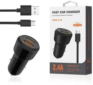 Reiko Micro Portable Car Charger With Built In 3 Ft Cable In Black