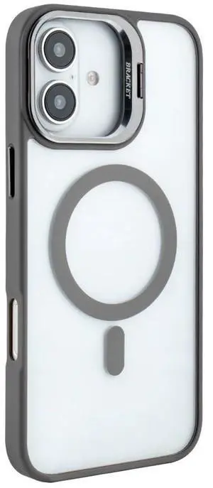 Magnetic Phone Case (Grey) with Built-in Invisible Kickstand Compatible with iPhone 16 Plus