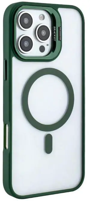 Magnetic Phone Case (Green) with Built-in Invisible Kickstand Compatible with iPhone 16 Pro MAX